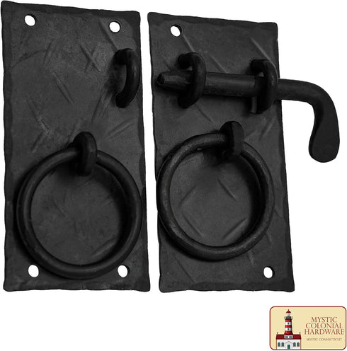 (271) Mystic Colonial Iron Gate Latch Black Flip Latches, Heavy Duty Cast Iron Drop Latch, for Old Farm Barn Shed
