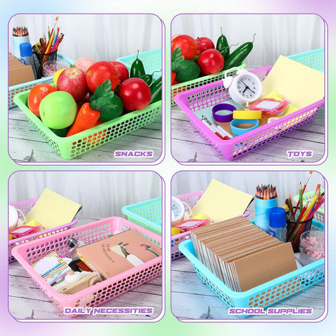 Zhehao 16 Pack Paper Organizer Basket, 13.5 x 10 x 3 Inch Plastic Mesh Bin, Colorful Storage for Office and Home