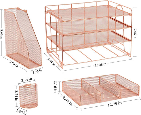 gianotter Paper Letter Tray Organizer, 4-Tier Desk Accessories & Workspace Desk Organizers with Drawer and 2 Pen