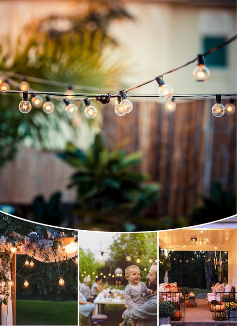 30FT G40 27 Bulbs(2 E12 Brightown Outdoor String Lights Globe Patio Lights with Edison Glass Spare), Waterproof