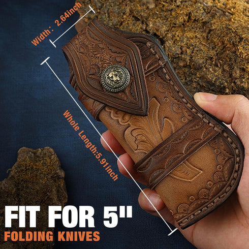 Omesio 5" Horizontal Pocket Knife Sheath for Belt, EDC Organizer Leather Sheaths