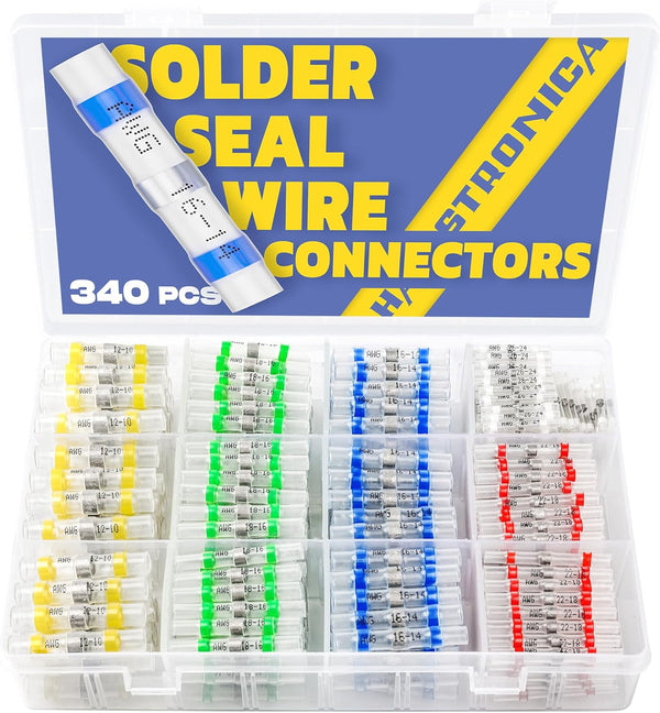 340PCS Solder Seal Wire Connectors - Marine Grade Heat Shrink Wire Connectors for Electrical, 5 Colors/5 Sizes