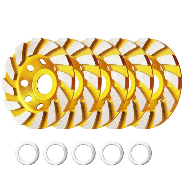 5 Pieces Diamond Cup Grinder - 4 Inch Turbo Diamond Grinding Cup Wheel for Heavy Duty Angle Grinder