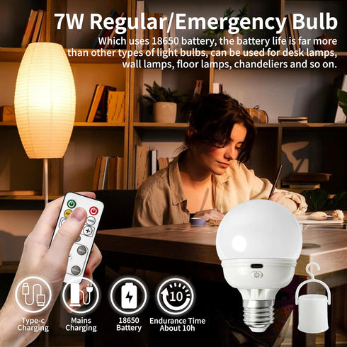 Rechargeable Light Bulbs, 2 Pack, E26 LED Emergency Lightbulbs, Warm White CCT, Timer Dimmable for Power Outage