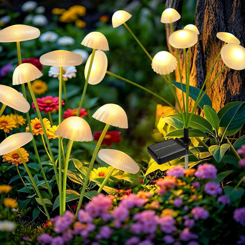SEEWELUMI Solar Garden Lights Outdoor, 2Pack Solar Lights Garden Decor, Swaying Mushroom Lights