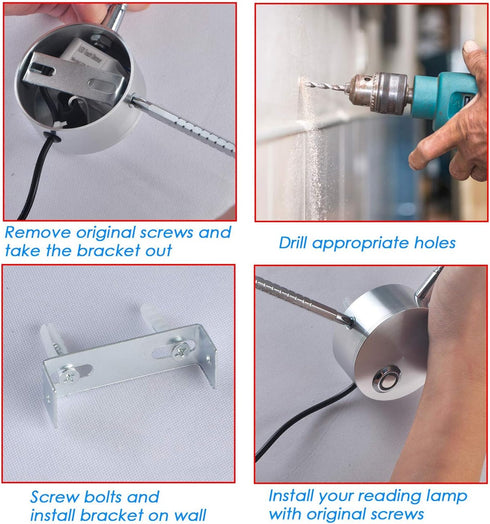 3W Dimmable Adust Reading Lights for Books in Bed, Bedside Reading Lamp, LED Wall Mount Lamp, Adjustable Colour