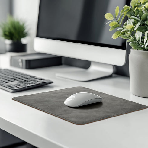Leather Mouse Pad with Stitched Edge, Non-Slip Waterproof Micro-Fiber Base for Computers, 8x11 Inch (Gray)