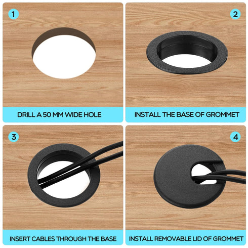 100 Pack Desk Grommet, 2 Inch Cable Wire Grommet, PC Computer Desk Cord Management, Black