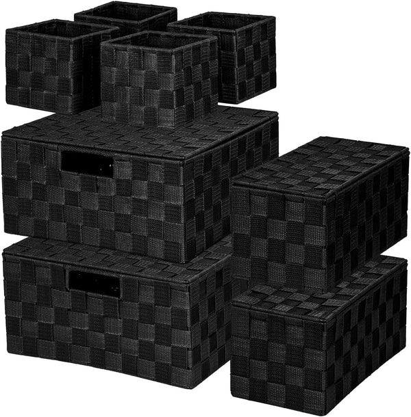 Woven Storage Box Basket Bin Container, Small Woven Basket Cube Organizer for Closet, Shelf, Dresser, Drawer, Bedroom,