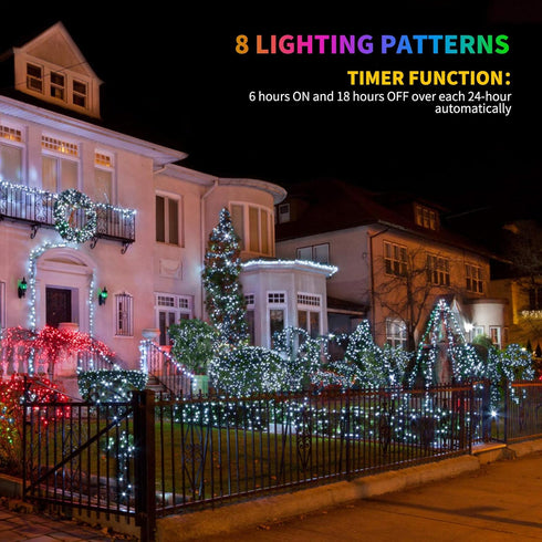 Tcamp Christmas Lights 33ft 100LED Outdoor Indoor Christmas String Lights with Remote Timer, USB or Battery Powered Waterproof 8 Modes Fairy Lights for Christmas Tree Wreath Party Decor (White) by Tcamp