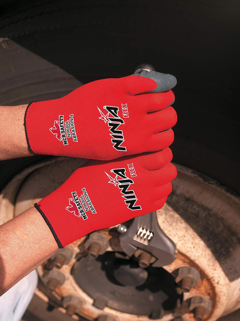 MCR Safety N9680XXL Ninja Flex Work Gloves, Nylon Shell with Latex Dip Palm & Fingertips, Gray/Red, 2X-Large, 1-Pair