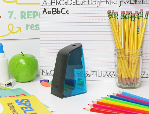 Bostitch Office Battery Pencil Sharpener, Hinged Tray, Colored Pencil Compatible, Blue (BPS2-BLUE) and Black (BPS2-BLK)