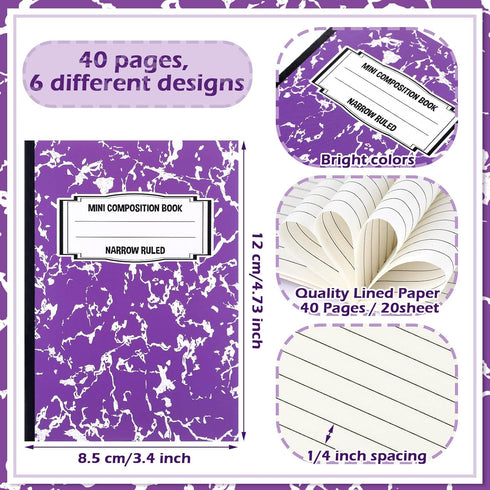 Mini Composition Notebook, Cute Marble Notebooks, Pocket Sized Journals, 24 Pieces for Kids, College, School, Office
