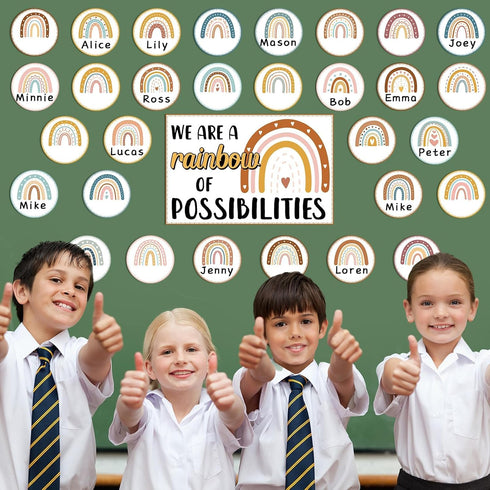 Boho Rainbow Bulletin Board Classroom Decoration - Motivational Cutouts, Positive Inspirational "We are A Rainbow of