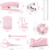 Pink Office Supplies, Pink Desk Accessories, Stapler, Staple Remover, Tape Holder, Pen Holder, Ballpoint Pen, Scissor, Binder Clips, 1000pcs Staples, Phone Holder, Ruler, Transparent Glue and Notes by Famassi