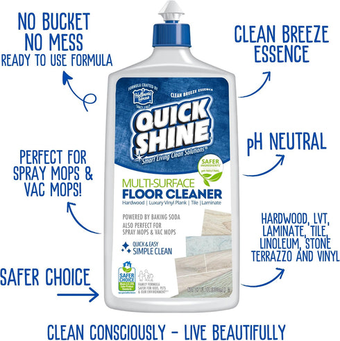 27oz, 2Pk Quick Shine Multi Surface Floor Cleaner | Ready to Use-Streak Free- No Rinse | Use on Hardwood, Laminate