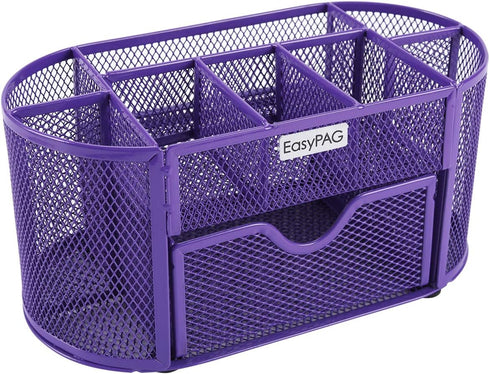 EasyPAG Desk Organizer, Mesh Caddy with Drawer for Office Supplies, Purple