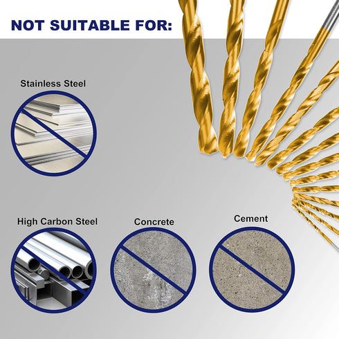 276pc Titanium Twist Drill Bit Set with S2 Bits, 135° Tip High Speed Steel, Sizes from 1/16" to 1/2", Clear Lid Case