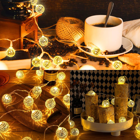 40 9.84 Inch Nosiny Disco Ball String Lights Mirror LED Party String Light Disco Party Decorations for Christmas Wall