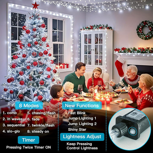 33ft 100 12 suddus LED White String Lights with Timer, Modes Christmas Fairy Lights Plug in, Connectable Indoor/Outdoor