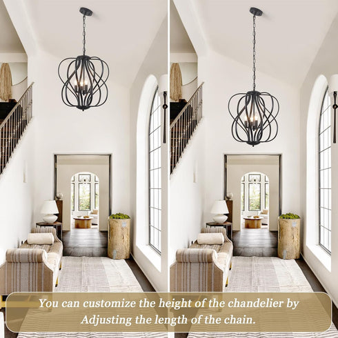 17" Modern Black Sphere Chandelier for Dining Room, Vintage Farmhouse Pendant Light Fixtures Hanging for Entryway