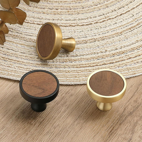 2 Pcs Bronze Walnut Round Drawer knob Zinc Alloy Base pulls Cabinet Handles