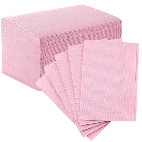 50 Pack 3-Ply 13"x18" JMU Pink Dental Bibs, Waterproof Disposable Dental Bibs for Dental Clinic, Tattoo Shop, Nail