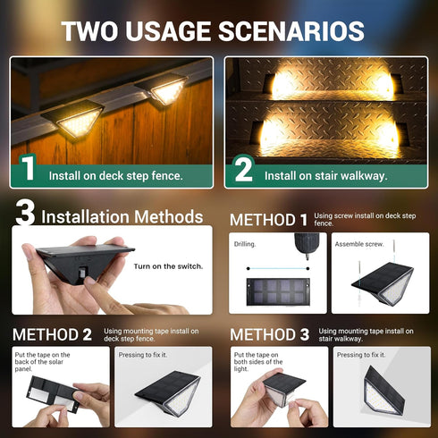 6 Pack 24 IP65, PATIOWIN Solar Step Lights for Outside, LEDs Solar Stair Lights Waterproof Solar Deck Lights Outdoor