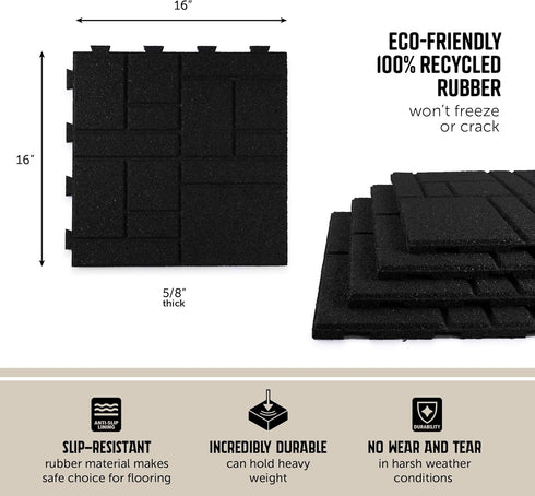 16" 16" 4 Playsafer Squarescape Rubber Interlocking Tile for Outdoor and Indoor Use | X | Easy Installation (Black