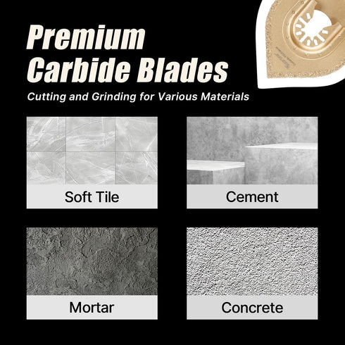 6PCS Carbide Oscillating Tool Blade, Multitool Saw Blade Quick Release Power Accessories Universal Kit for Tile Grout