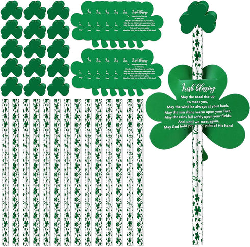 St. Patrick's Day Pencils, Shamrock Pencils with Greeting Cards, Green Pencils for Gift Prize Supplies (50 Sets)