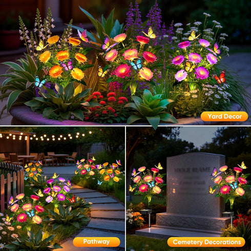 YALVION 3 Pack Solar Flowers Lights Outdoor Waterproof: LED Solar Lights Decorative for Outside Garden Decor