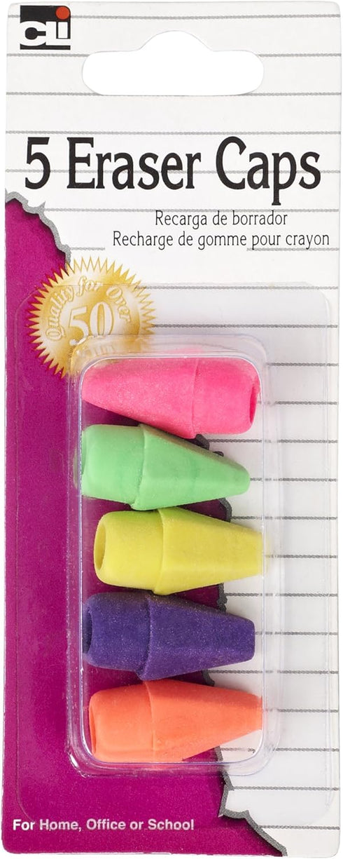 Charles Leonard Pencil Eraser Caps, Assorted Colors, 5-Pack (80955)