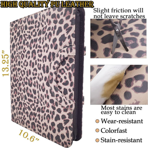 ECEIRO Leather Portfolio Ring Binder, Zippered Padfolio Organizer with Hidden Handle, Cute Office Supplies for Women