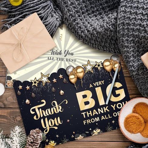 Large Thank You Card with Envelope, Jumbo Appreciation Card Black Gold, Giant Thank U Guest Book for Men Women Signing