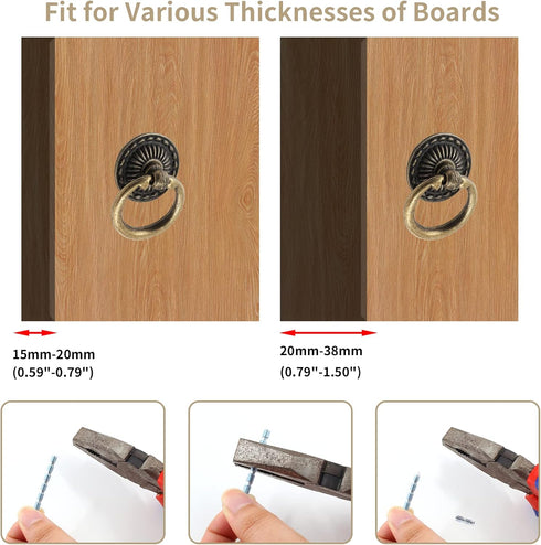 6Pcs Vintage Bronze Drop Ring Knobs, Antique Drawer Pull Round Handle with Screws for Dresser Cabinet