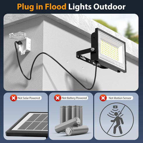 80W 8000lm 6500K IP66 2 Pack Onforu Flood Lights Outdoor, Bright LED Work Light with Plug, Daylight White LED Flood