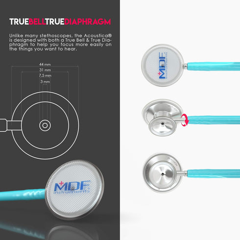 MDF Instruments Acoustica Lightweight Stethoscope, Adult, Dual Head, Pastel Blue Tube, Silver Chestpiece-Headset