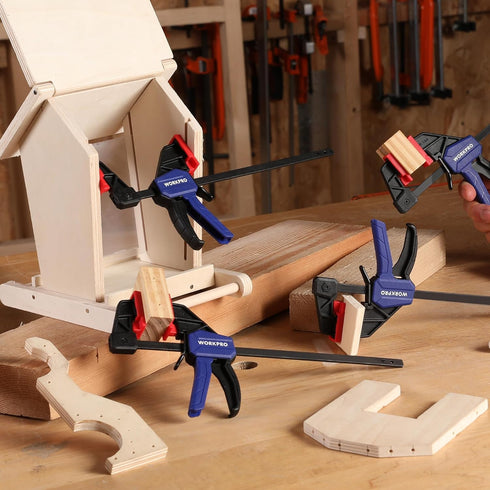 WORKPRO 6" Mini Bar Clamps Set, One-Handed Clamp/Spreader, 4 Pack Wood Clamps with 50LBS Load Limit