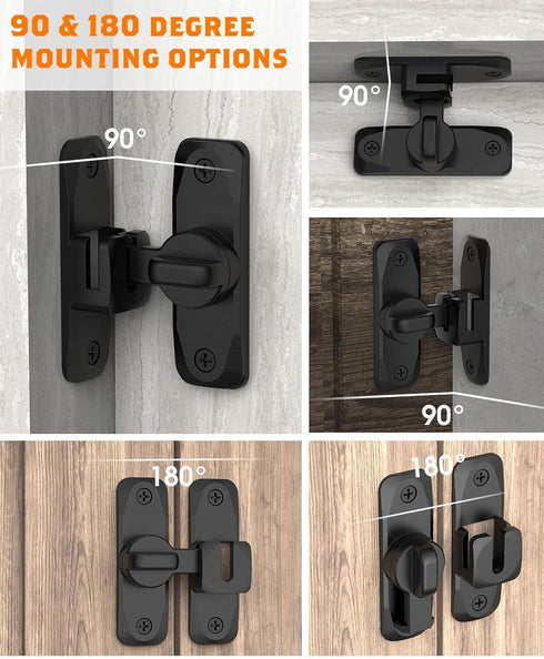 90/180 Degree Barn Door Lock, Small Flip Gate Latches Hardware, Sliding Door Latch Lock for Cabinets, Black