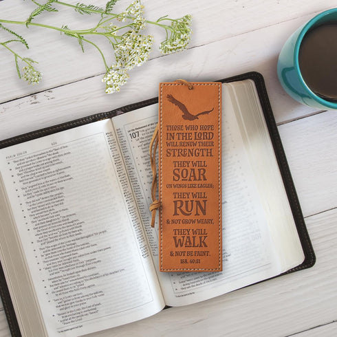 Christian Art Gifts Vegan Faux Leather Scripture Bookmark for Men - Hope in The Lord, Isaiah 40:31