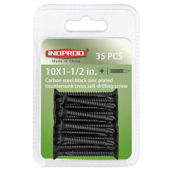 #10 x 1-1/2" Phillips Flat Head Self Drilling Screws - 35Pcs Black Zinc Plated Carbon Steel Countersunk Flat Head Wood