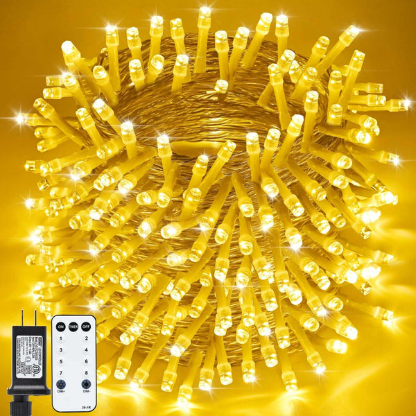 Christmas Lights Outdoor, 800LED 330FT Warm White String Lights, 8 Mode Plug