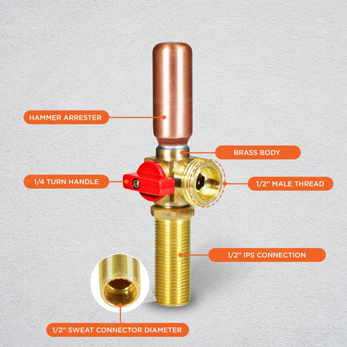 540UI Washing Machine Replacement Valve, 1/2’’ SWT/MIP Inlet x 3/4’’ MHT Outlet, Brass for Hot Water Supply