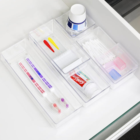 Simple Houseware Clear Drawer Organizer, Assorted Sizes, 6 Packs for Office Storage