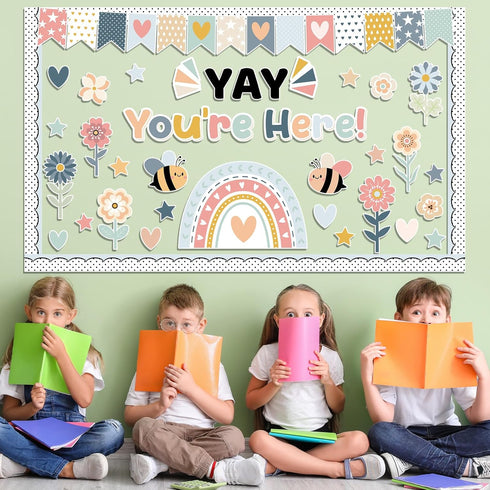 Yay You are Here Bulletin Board Set - Boho Rainbow Cutouts, Classroom Bulletin Board Borders Decoration for School