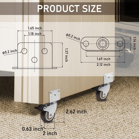 Nefish Side Mount Casters, 2 Inch L-Shaped Small Rubber Caster Set of 4, 360 Degree Plate Swivel, 600 LBS Capacity