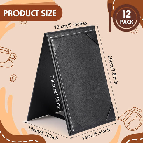 2 Supplies(12 Pack,5 7 Inch) Gerrii Leatherette Table Tents Black PU Leather Menu Covers Bulk Double Sided Frame Sign