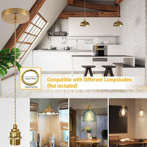 1-Light 4.92ft E26 Bulbs Gold Pendant Light Kit Mini Pendant Lights Cord Adjustable Ceramic Metal Hanging Ceiling
