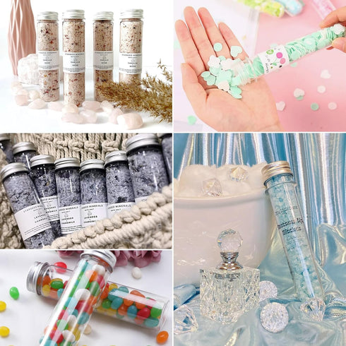 50 PCS 50 ML Clear Plastic Test Tubes with Screw Caps, Flat-Bottomed Bath Salt Containers for Candy